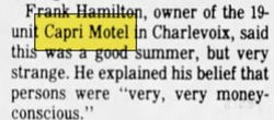 Capri Motel - Sept 1984 Frank Hamilton Comments